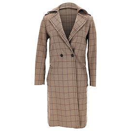 Sandro Plaid Double-Breasted Coat in Beige Polyester Beige