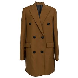 Theory Double-Breasted Bonded Coat in Brown Wool Brown Red