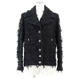 Chaqueta de tweed de algodón Chanel P72388 Azul Otro