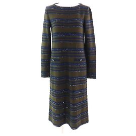 Robe en cachemire à motif bordé de sequins COCO Button de Chanel Autre Vert