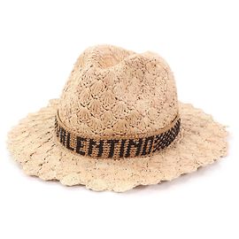 Chapéu Panama bordado com logo Valentino Borsalino Bege Outro