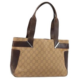 Borsa Tote GG Canvas Gucci Beige Argento 73983 Auth ka3180 Argento Beige