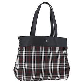 Burberry Borsa Tote Nova Check in nylon nero e argento Auth 174568 Nero Argento