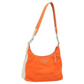 Sac à épaule PRADA en nylon orange argent authentique ARZ293 Argenté Orange