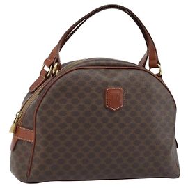 Céline CELINE Macadam Canvas Hand Bag PVC Leather Brown Gold Auth 174499 Brown Golden