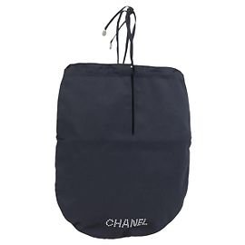 CHANEL Drawstring bag Hand Bag Satin Navy CC Auth bs33901 Navy blue