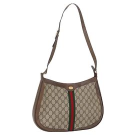 Borsa Gucci GG Supreme Web Sherry Line PVC Beige Oro 72 02 019 Auth bs33887 Beige D'oro