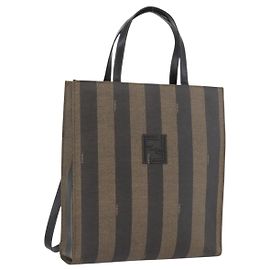 FENDI Pecan Canvas Backpack PVC Black Brown gold Auth 174056A Brown Black Golden