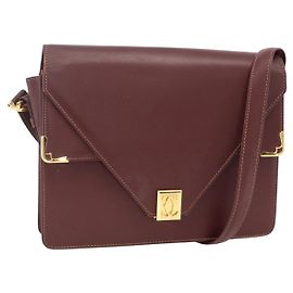 Cartier Bolsa de ombro Must Line em couro Bordeaux ouro Auth BA11403 Dourado Bordeaux