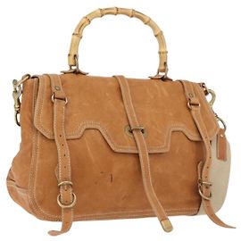 Borsa a mano in pelle Miu Miu Bamboo 2 in 1 Marrone Oro Auth 174060A Marrone D'oro