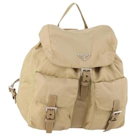 PRADA Backpack Nylon Beige Silver Auth 170950 Silvery Beige