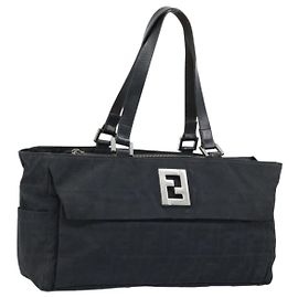 FENDI Zucca Canvas Tote Bag Black Silver Auth mr2177 Black Silvery