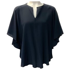 Hermès Hermes Navy Blue Silk Flutter Sleeve Drape Top Navy blue
