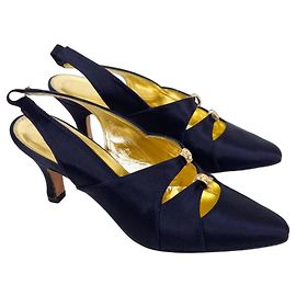 Escada dunkelblaue Satin-Schuhe aus den 80ern Dunkelblau
