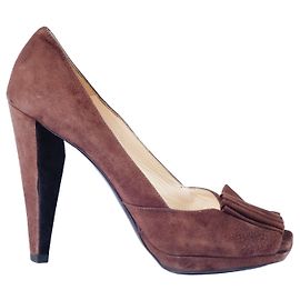Prada Suede Ruffle Embellishment Pumps Brown Other