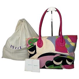 Borsa a mano astratta in tela e pelle Emilio Pucci vintage multicolore Multicolore