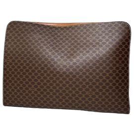 Céline Vintage Celine Paris Triomphe Monogram Leather Clutch Brown Brown