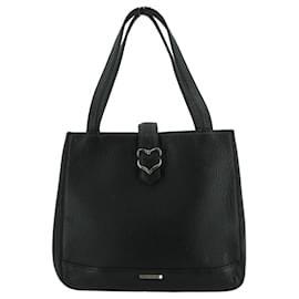 Yves Saint Laurent Vintage Black Leather Heart Tote Shoulder Bag Black