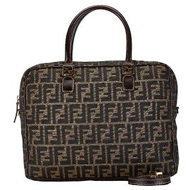 FENDI Zucca Canvas Leather 2way Shoulder Bag Brown