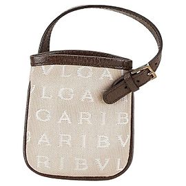 Bulgari BVLGARI Logo Mania Canvas Leather Mini Bag Charm Brown Beige