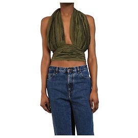 Cult Gaia Haut à col halter plissé vert - taille XXS Vert
