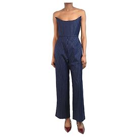 Autre Marque Navy blue pinstripe strapless jumpsuit - size UK 8 Navy blue