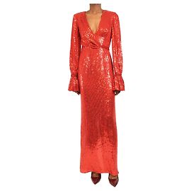 Jenny Packham Red sequin-embellished long dress - size UK 6 Red