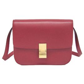 Céline Celine Classic Box Medium Women's Leather Shoulder Bag Red Color Red