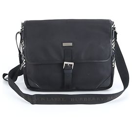 Borsa a tracolla in pelle e nylon a quadri Burberry nera da uomo Nero