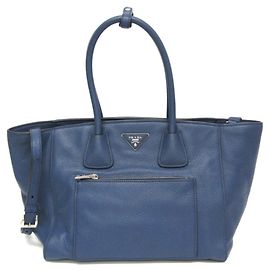 Prada VITELLO PHENIX Women's Leather Handbag,Shoulder Bag Blue Blue