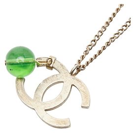 Chanel Coco Mark Farbstein-Halskette Silber Grün