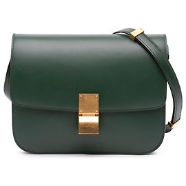 Céline Celine Verde Médio Couro de Bezerro Caixa Clássica Verde Verde escuro