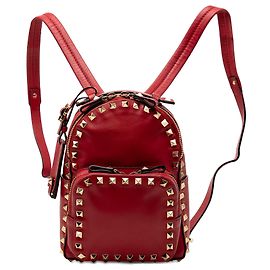 Valentino Red Mini Calfskin Rockstud Backpack Red