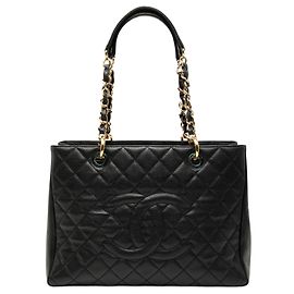 Bolsa de compras grande em caviar preto Chanel Preto