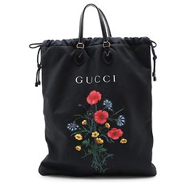 Gucci Black Floral Printed Canvas Chateau Marmont Tote Black