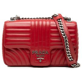 Bolsa Diagrama de Couro Macio Vermelha Média Impunture da Prada Vermelho