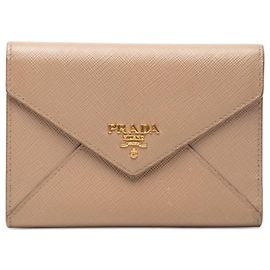 Prada Beige Saffiano Trifold Envelope Wallet Beige