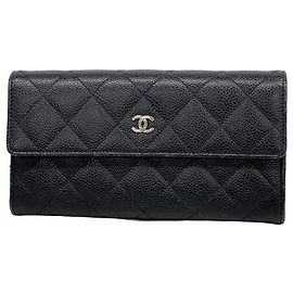Cartera larga de piel de ternera granulada negra Chanel Negro