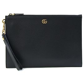 Pochette en cuir noir Gucci GG Marmont Noir