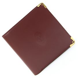 Cartier Must Bi-Fold Wallet in Bordeaux Leather Dark red