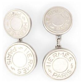 Hermès VINTAGE BOUTONS DE MANCHETTES HERMES CLOUS DE SELLE ARGENT MASSIF 925 CUFFLINKS Argenté