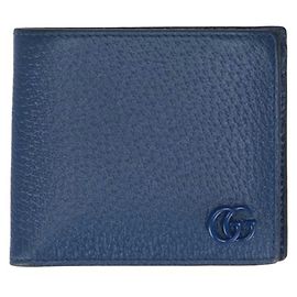 GUCCI GG Marmont Leather Compact Wallet Blue Blue