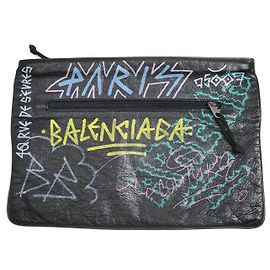 Balenciaga Graffiti Explorer Leather Clutch Bag Black