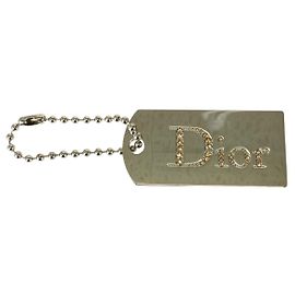 Chaveiro de metal espelho Dior com strass Prata Metálico