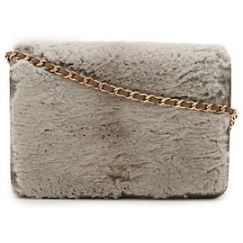 Bolsa de ombro em couro de coelho Chanel com corrente Cinza