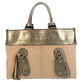 Chloé Bolsa Tote de Lona e Couro Chloe Marrom Bege