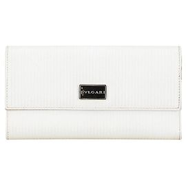 Bulgari BVLGARI Mille Righe Leather Long Wallet White