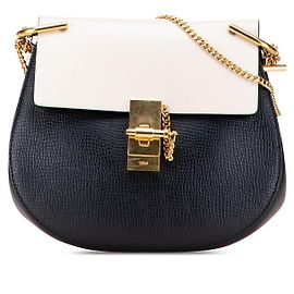 Chloé Bolsa de Ombro em Couro de Bezerro Chloe Drew Preto Bege