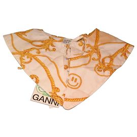Lenço gola Ganni de algodão branco e dourado Branco Dourado