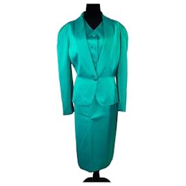 Yves Saint Laurent YSL terno verde de cerimônia com colete 1988 Verde